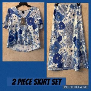 b Violet Floral Blue Skirt Set